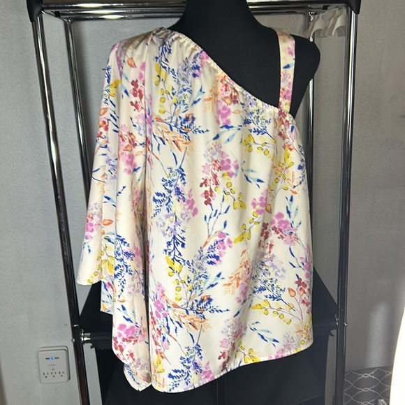 !CATO Spring Floral 1-Shoulder Batwing Slv, Flowy Blouse L - Picture 2 of 7